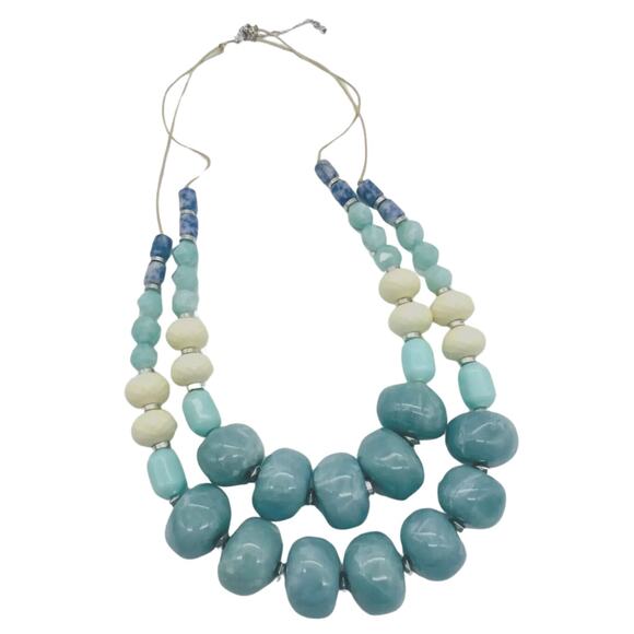J. Jill Blue and Cream Beaded Necklace - Picture 1 of 5